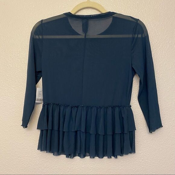 Urban Outfitters navy Mesh sheer coastal whimsy goth ruffle crop Top y2k S - Picture 2 of 10